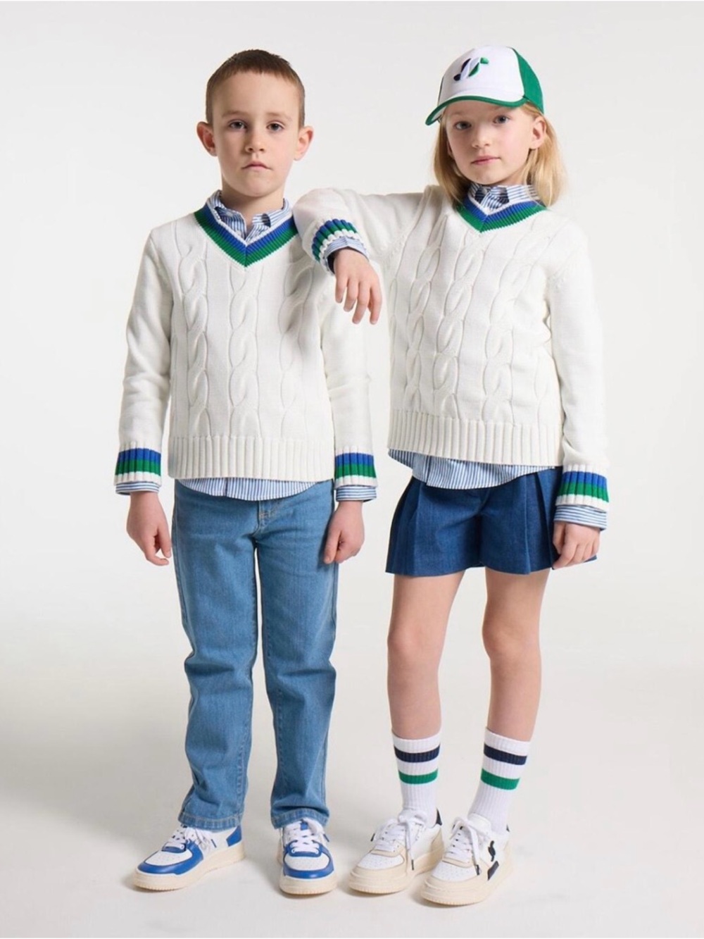 Jacadi Kids Unisex Cable Knit V-Neck Sweater, Soft White - Size 4Y